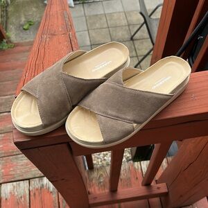 VAGABOND ERIN SUEDE TAUPE LEATHER SLIDE SANDALS